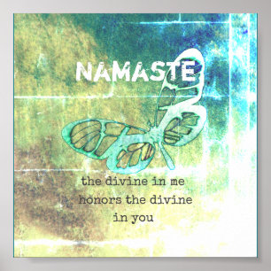 namaste inspirational quote poster teal butterfly
