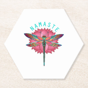 Namaste Lotus Dragonfly Yoga Paper Coaster