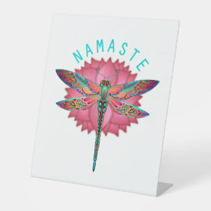 Namaste Lotus Dragonfly Yoga Pedestal Sign