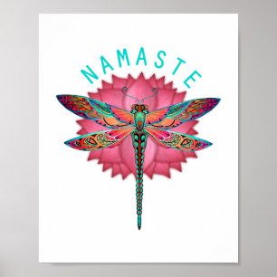 Namaste Lotus Dragonfly Yoga Poster