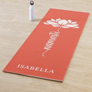 Namaste Lotus Flower Modern Orange Red Custom Name Yoga Mat