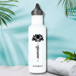 Namaste Lotus Flower Modern Personalised Name 710 Ml Water Bottle<br><div class="desc">Namaste Black Lotus Flower Modern Personalised Name Sports Fitness Yoga Stainless Steel Water Bottle features a black lotus flower with the text "namaste" in modern hand lettered calligraphy script and personalised with your name. Perfect gift for friends and family for birthday, Christmas, Mother's Day, best friends, yoga lovers, fitness and...</div>