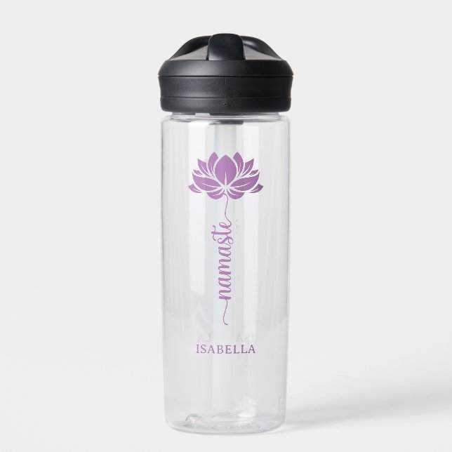Namaste Lotus Flower Modern Personalised Name Water Bottle (Front)