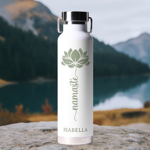 Namaste Lotus Flower Modern Personalised Name Water Bottle