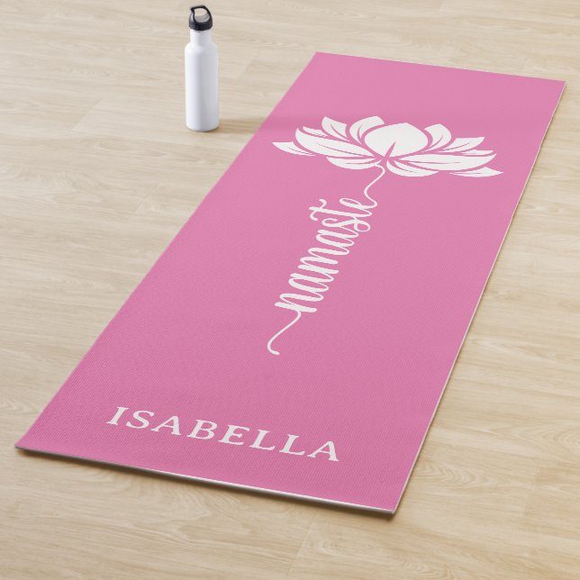 Namaste Lotus Flower Modern Pink Custom Name Yoga Mat (In Situ)
