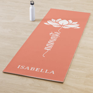 Namaste Lotus Flower Modern Salmon Custom Name Yoga Mat