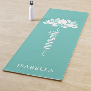 Namaste Lotus Flower Modern Teal Custom Name Yoga Mat