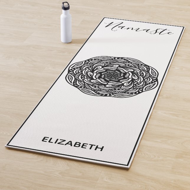 Namaste Mandala Name Black White Elegant Yoga Mat (In Situ)