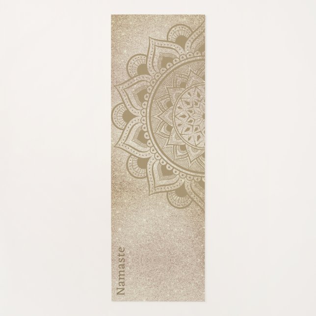 Namaste Mandala Om Gold Glitter Studio Practice Yoga Mat (Front)