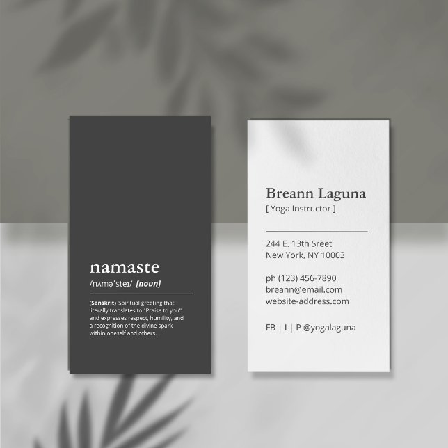 Namaste Minimalist Professional Yoga Instructor Business Card (Creator Uploaded)