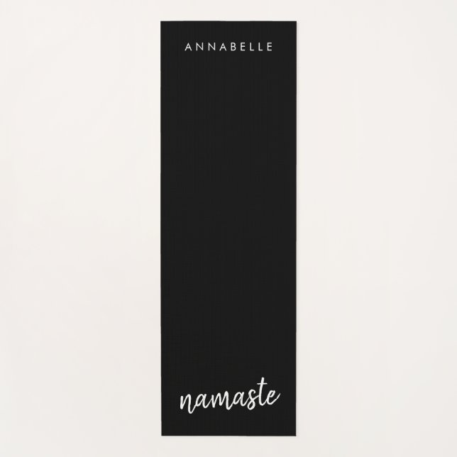 Namaste | Modern Name Spiritual Meditation Black Yoga Mat (Front)