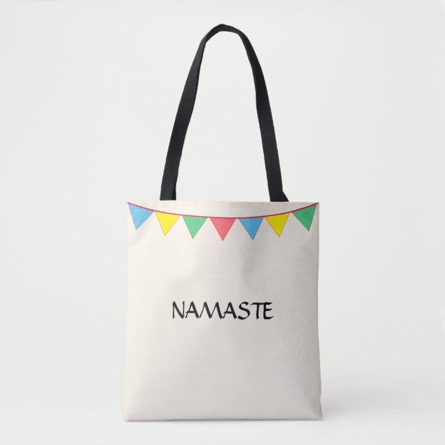 Namaste Multicolored Flags on Ivory Tote Bag (Front)