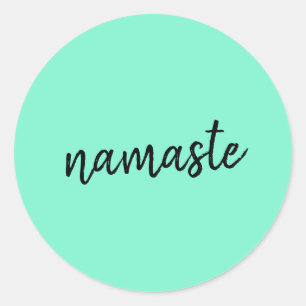 Namaste   Neo Mint Green Modern Yoga Spiritual Classic Round Sticker