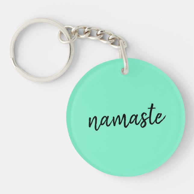 Namaste | Neo Mint Green Modern Yoga Spiritual Key Ring (Front)