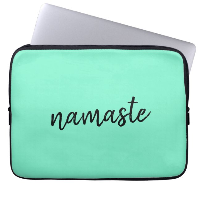Namaste | Neo Mint Green Modern Yoga Spiritual Laptop Sleeve (Front)