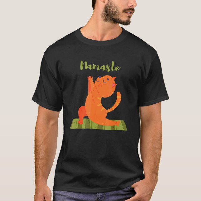 Namaste Orange Tabby Kitty Cat for Yoga Instructor T-Shirt (Front)