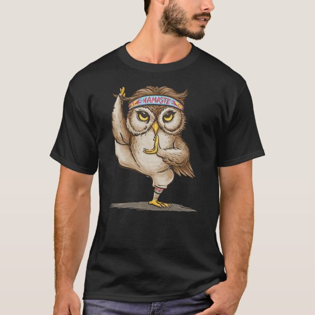 Namaste Owl Yoga Pose Funny Animal Design T-Shirt (Front)