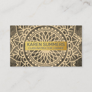 Namaste Pattern   Golden Metal Frame Business Card