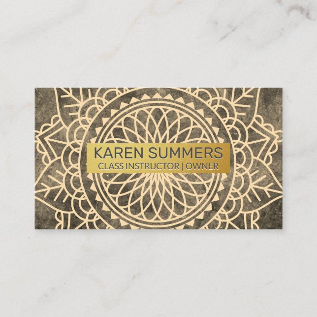 Namaste Pattern | Golden Metal Frame Business Card (Front)