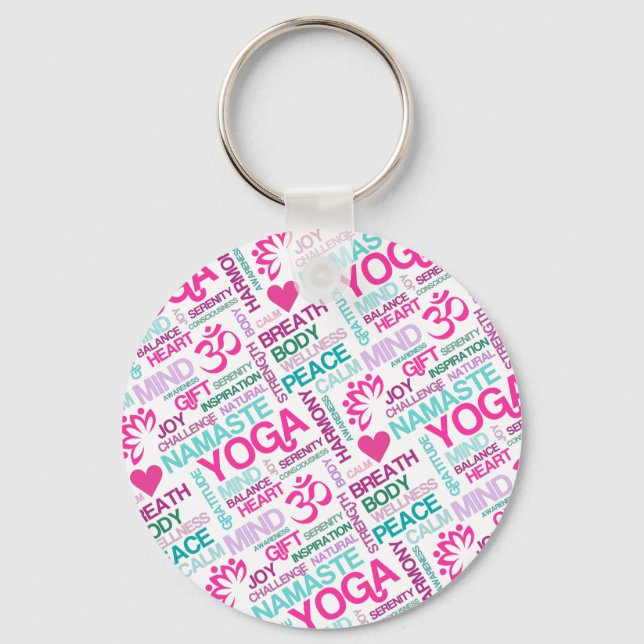 Namaste, Peace and Harmony Pink YOGA Pattern Key Ring (Front)
