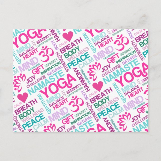 Namaste, Peace and Harmony Pink YOGA Pattern Postcard (Front)