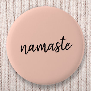 Namaste Peachy Pink Modern Yoga Meditation 6 Cm Round Badge