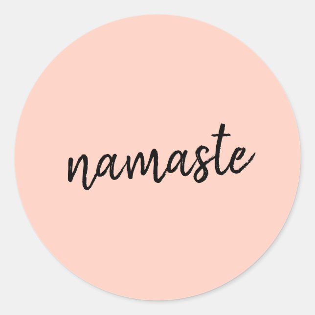 Namaste | Peachy Pink Modern Yoga Meditation Classic Round Sticker (Front)