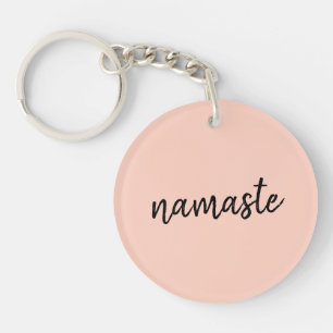 Namaste   Peachy Pink Modern Yoga Meditation Key Ring