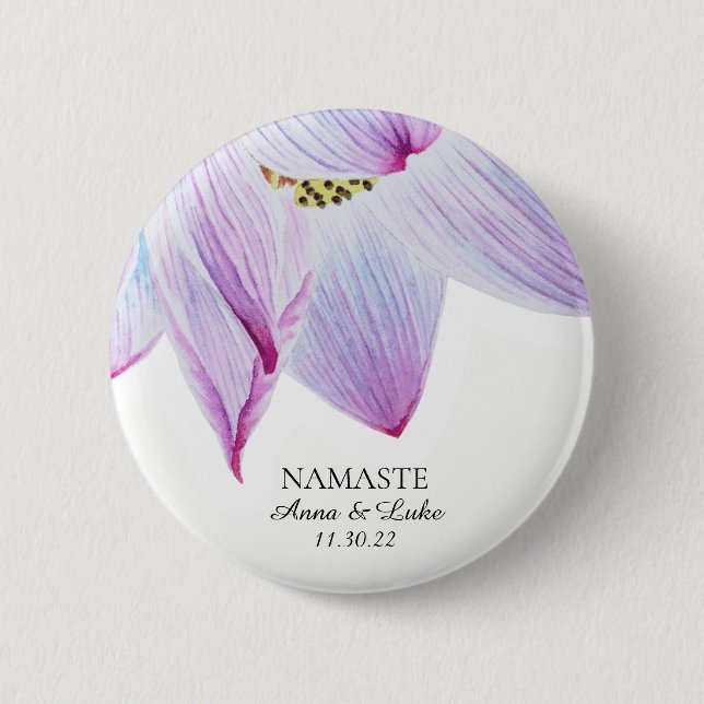 *~* Namaste Pink Blue Magenta Lotus 6 Cm Round Badge (Front)