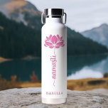 Namaste Pink Lotus Flower Modern Personalised Name Water Bottle<br><div class="desc">Namaste Pink Lotus Flower Modern Personalised Name Sports Fitness Yoga Stainless Steel Water Bottle features a pink lotus flower with the text "namaste" in modern hand lettered calligraphy script and personalised with your name. Perfect gift for friends and family for birthday, Christmas, Mother's Day, best friends, yoga lovers, fitness and...</div>