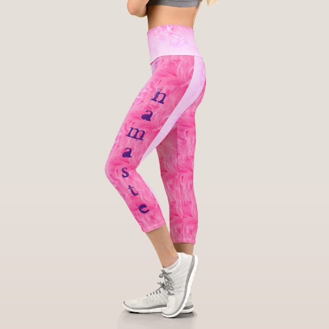 Namaste Print Hot Pink Purple Modern Simple Yoga Capri Leggings (Left)