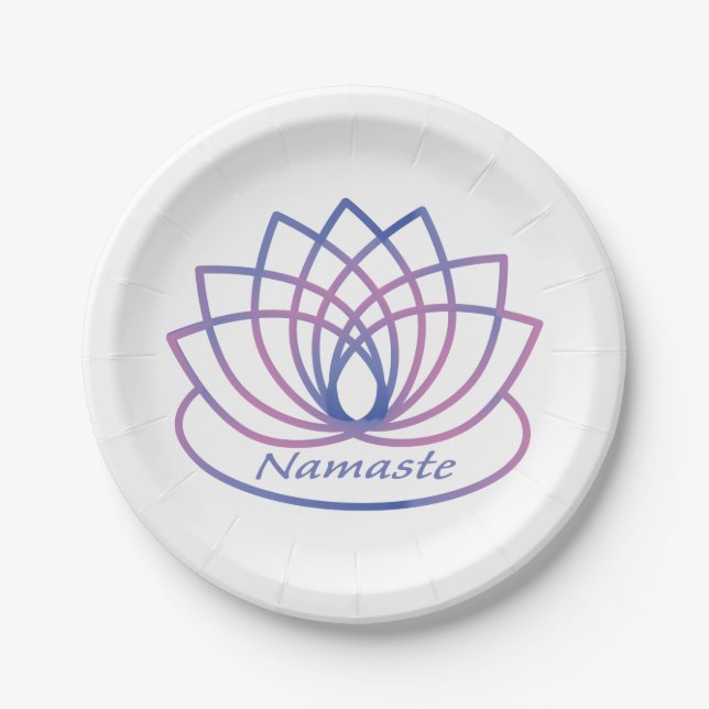 Namaste Purple and Pink Lotus Flower Paper Plate (Front)