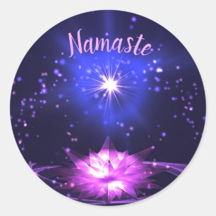 Namaste Purple Crystal Lotus Bright Star Classic Round Sticker