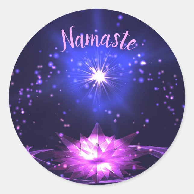 Namaste Purple Crystal Lotus Bright Star Classic Round Sticker (Front)