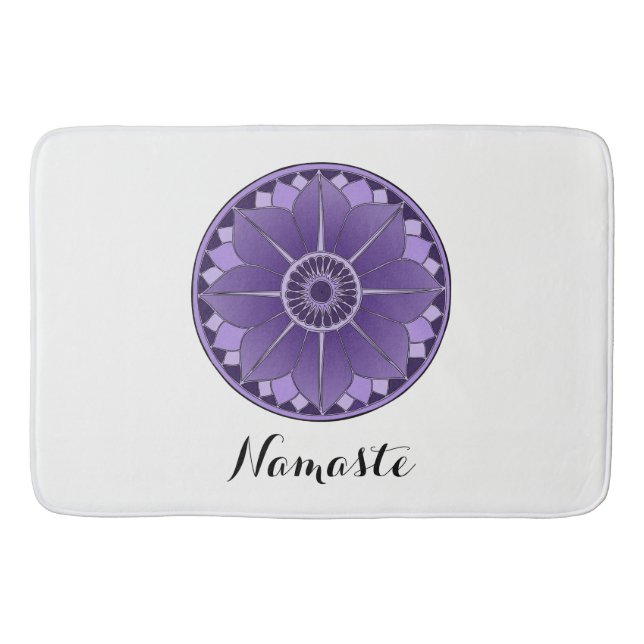 NAMASTE Purple Flower Spiritual Lotus Mandala Bath Mat (Front)