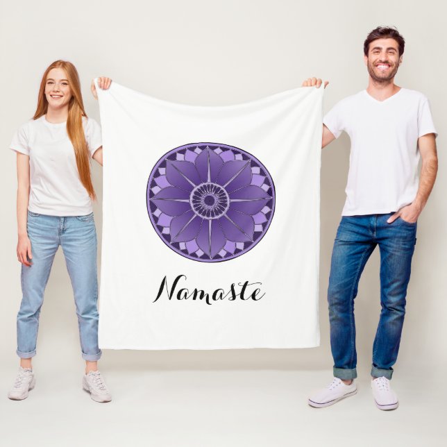 NAMASTE Purple Flower Spiritual Lotus Mandala Fleece Blanket (In Situ)