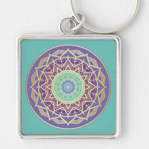 Namaste Purple Indigo Gold Turquoise Mandala Boho  Key Ring