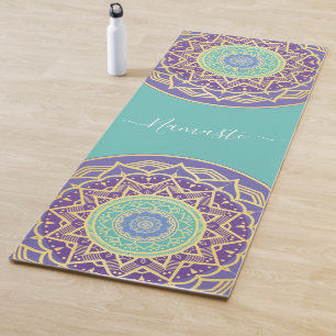 Namaste Purple Indigo Gold Turquoise Mandala Boho Yoga Mat