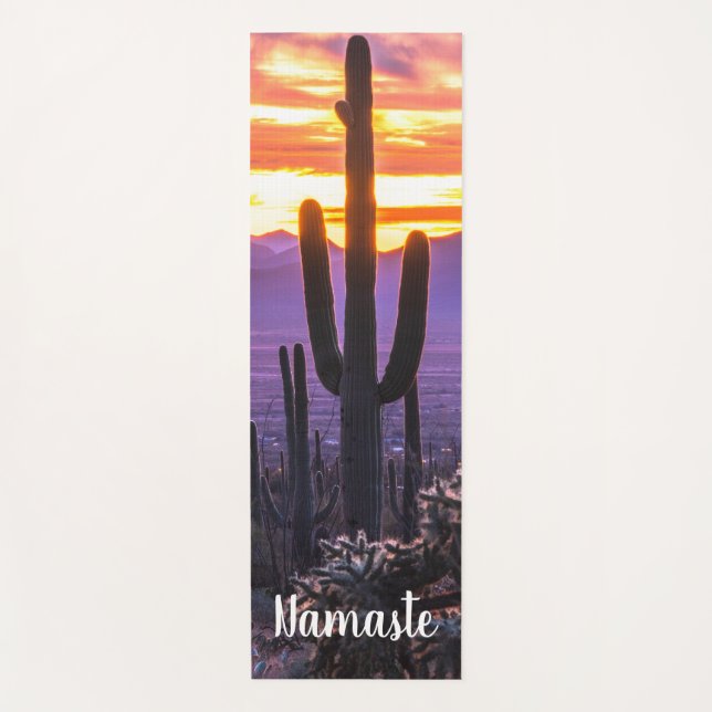 Namaste Purple Orange Cactus Arizona Sunset Custom Yoga Mat (Front)
