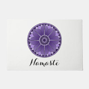 NAMASTE PurpleFlower Spiritual Lotus Mandala White Doormat