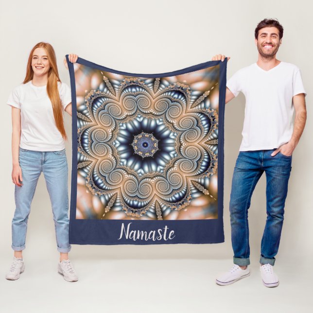 Namaste Quote Mandala Gold Blue Spiritual Fleece Blanket (In Situ)