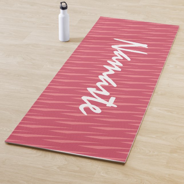 Namaste Quote Pink and Pink Coral Pattern Fitness Yoga Mat (In Situ)