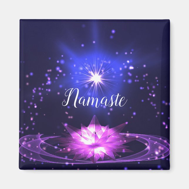 Namaste Quote Purple Crystal Lotus & Star Magnet (Front)
