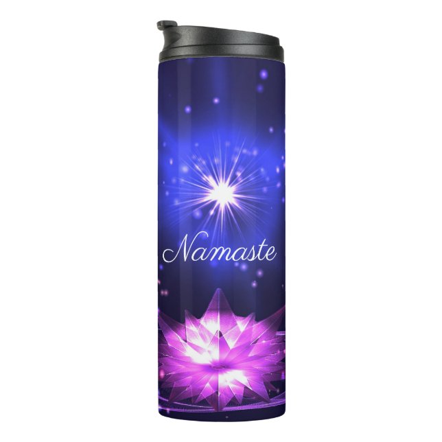 Namaste Quote Purple Crystal Lotus & Star Thermal Tumbler (Rotated Right)