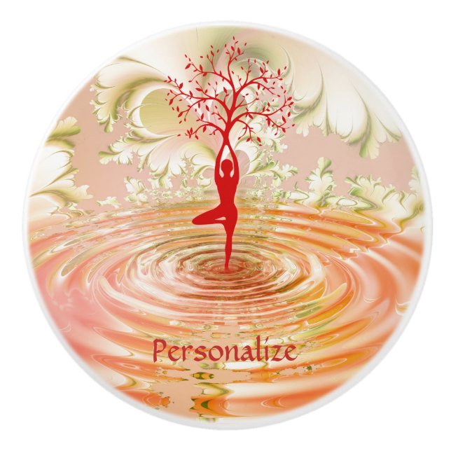 Namaste Quote Tree of Life Zen Yoga Ceramic Knob (Front)