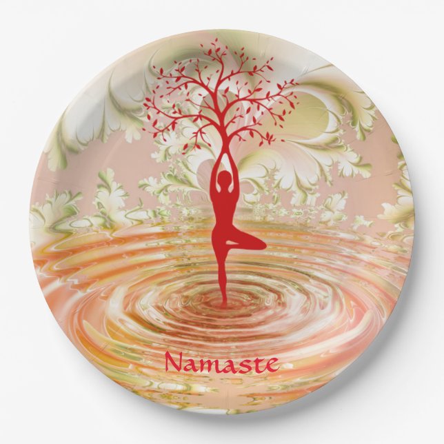 Namaste Quote Tree of Life Zen Yoga Paper Plate (Front)