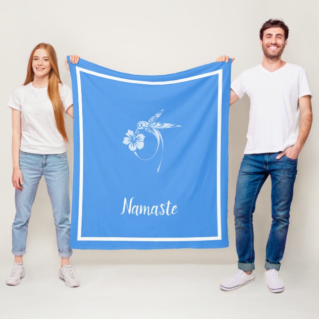 Namaste Quote White Hummingbird Flower Petal Fleece Blanket (In Situ)
