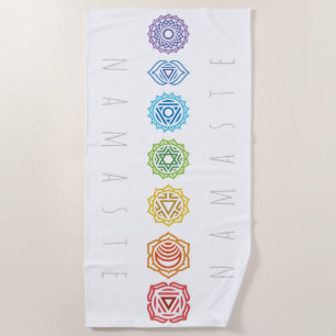 Namaste Rainbow Coloured Chakras Beach Towel
