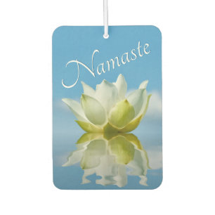 Namaste Reflecting White Lotus Flower on Sky Blue Car Air Freshener