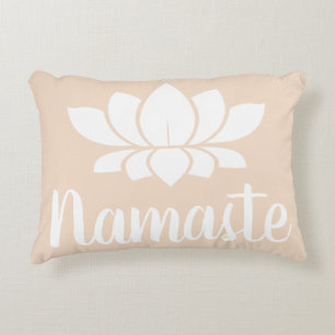 Namaste Script & Lotus Flower Champagne Pink Decorative Cushion